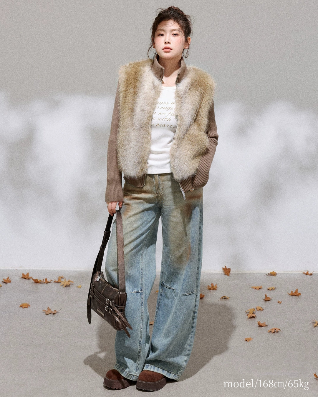 ファー切替ニットブルゾン me103
