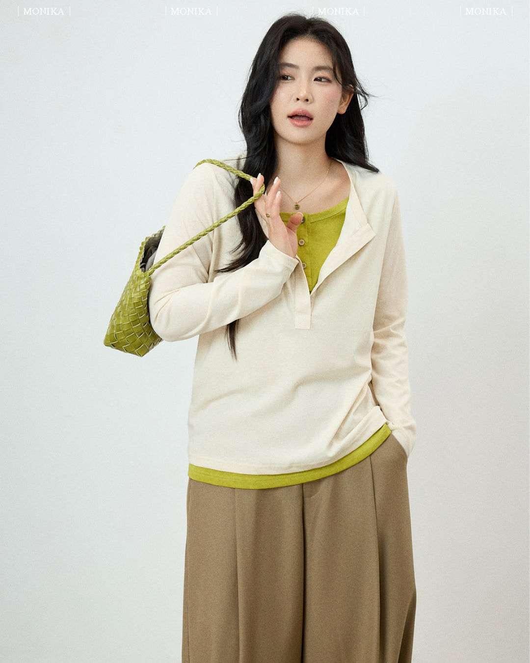 レイヤード風 スキッパートップス me082